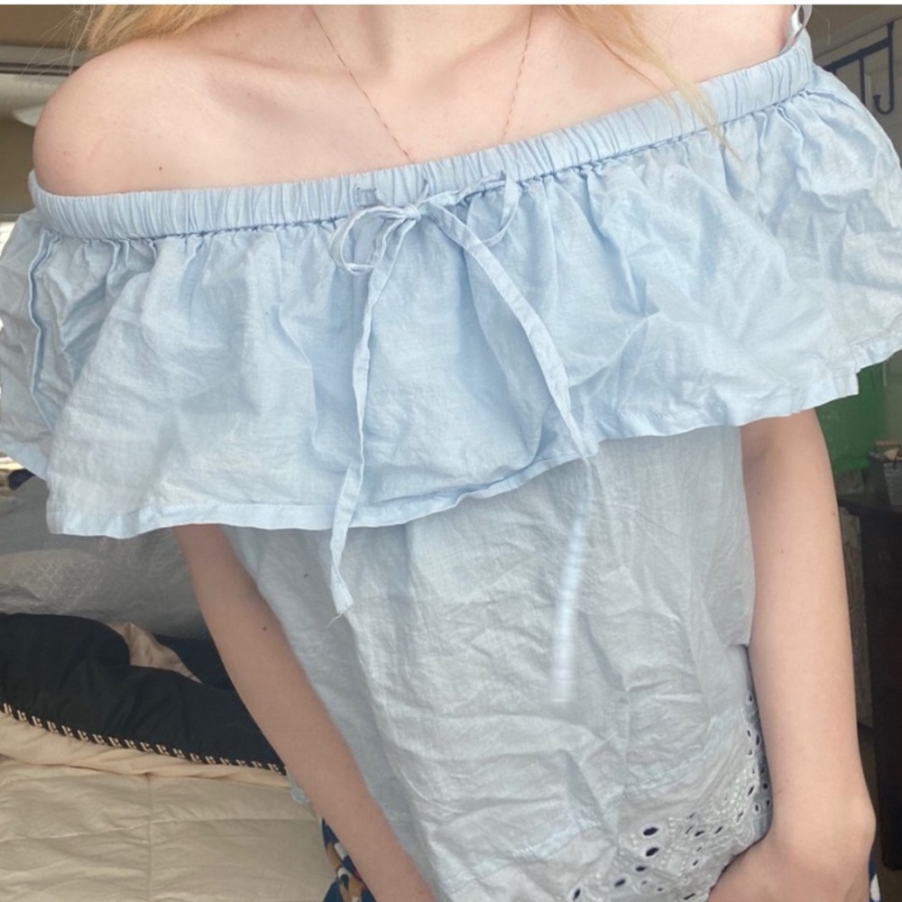 Baby Blue Off the Shoulder Blouse